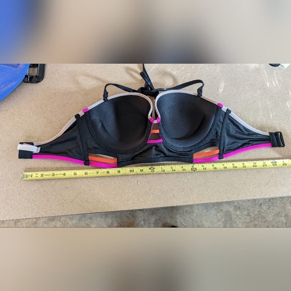 Victoria Secret Bikini Top Black Orange Pink Padded Size 34DD EUC - Picture 4 of 6